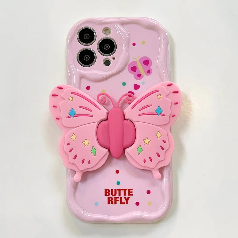 Butterfly Holder Phone Case For Samsung Galaxy S23 S22 Ultra S21 S20 FE A25 A23 A34 A54 A23 A33 A53 A73 Hang Chain Lanyard Cover