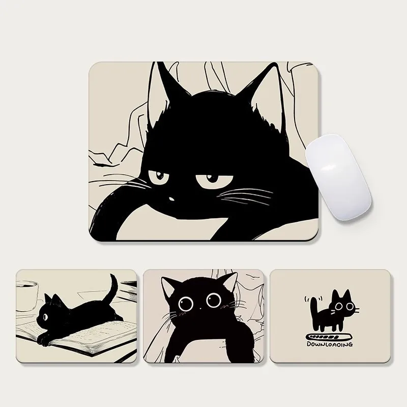 Black Cat Kawaii Small Mouse Pad Desk Mat PC Accessories Rubber Anti-Slip Base Laptop Office Mat Suitable for Office and Gaming