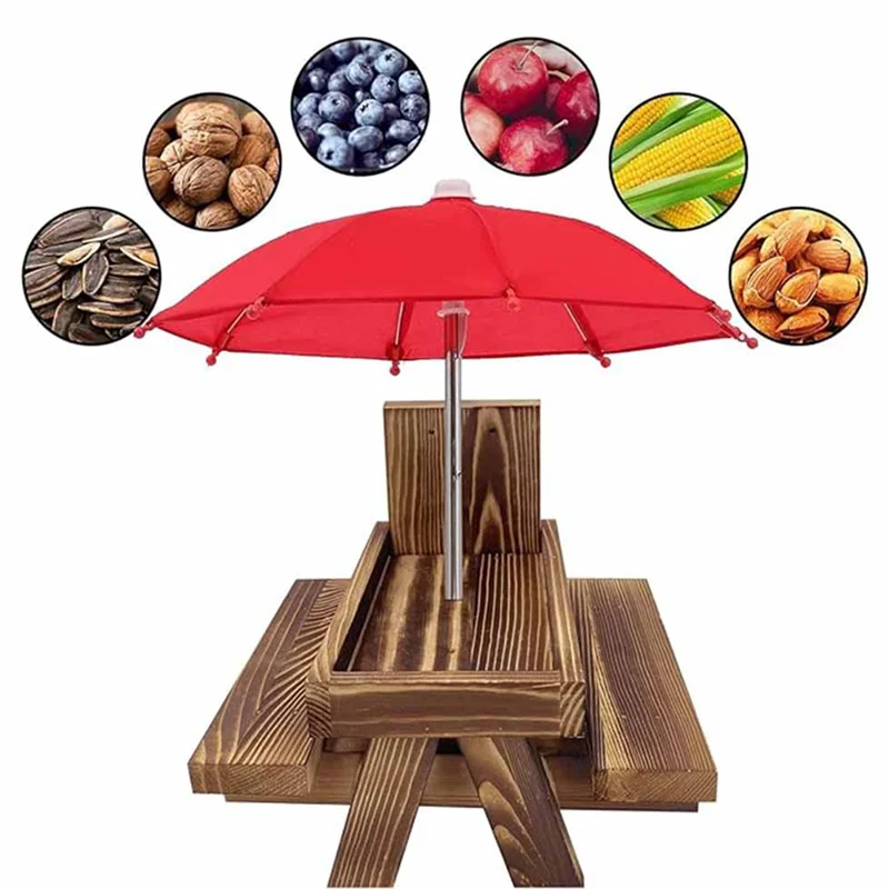 【New Arrival】Squirrel Feeder Picnic Table With Umbrella,Wooden Squirrel Feeders For Outside,Cute Chipmunk Feeder+Solid Structure