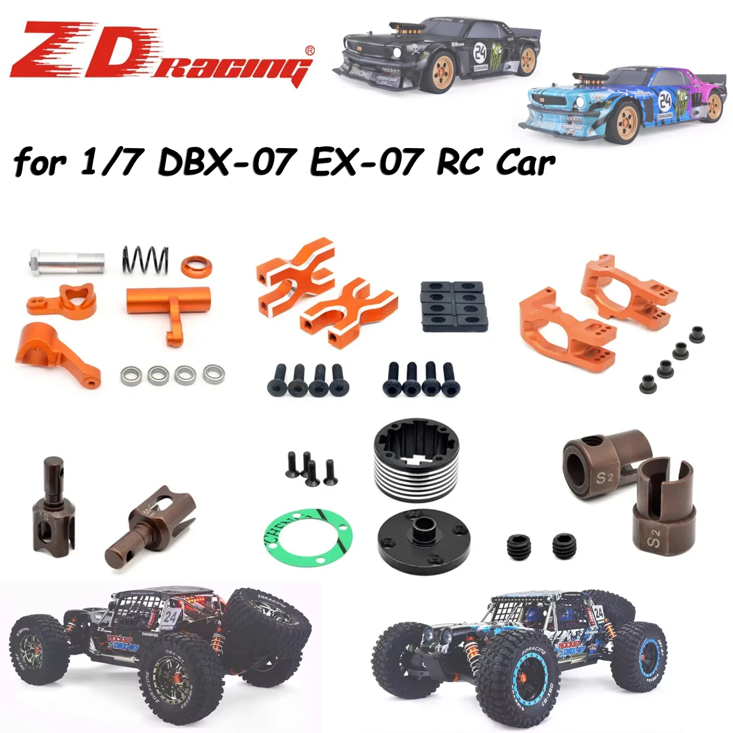 Conjunto de Suporte de Direção RC, Copo de Acionamento, Juntas Planetárias, Caixa Diferencial S2 para ZD Racing DBX-07 EX-07 DBX07 EX07 1/7 Peças de Upgrade para Carro RC