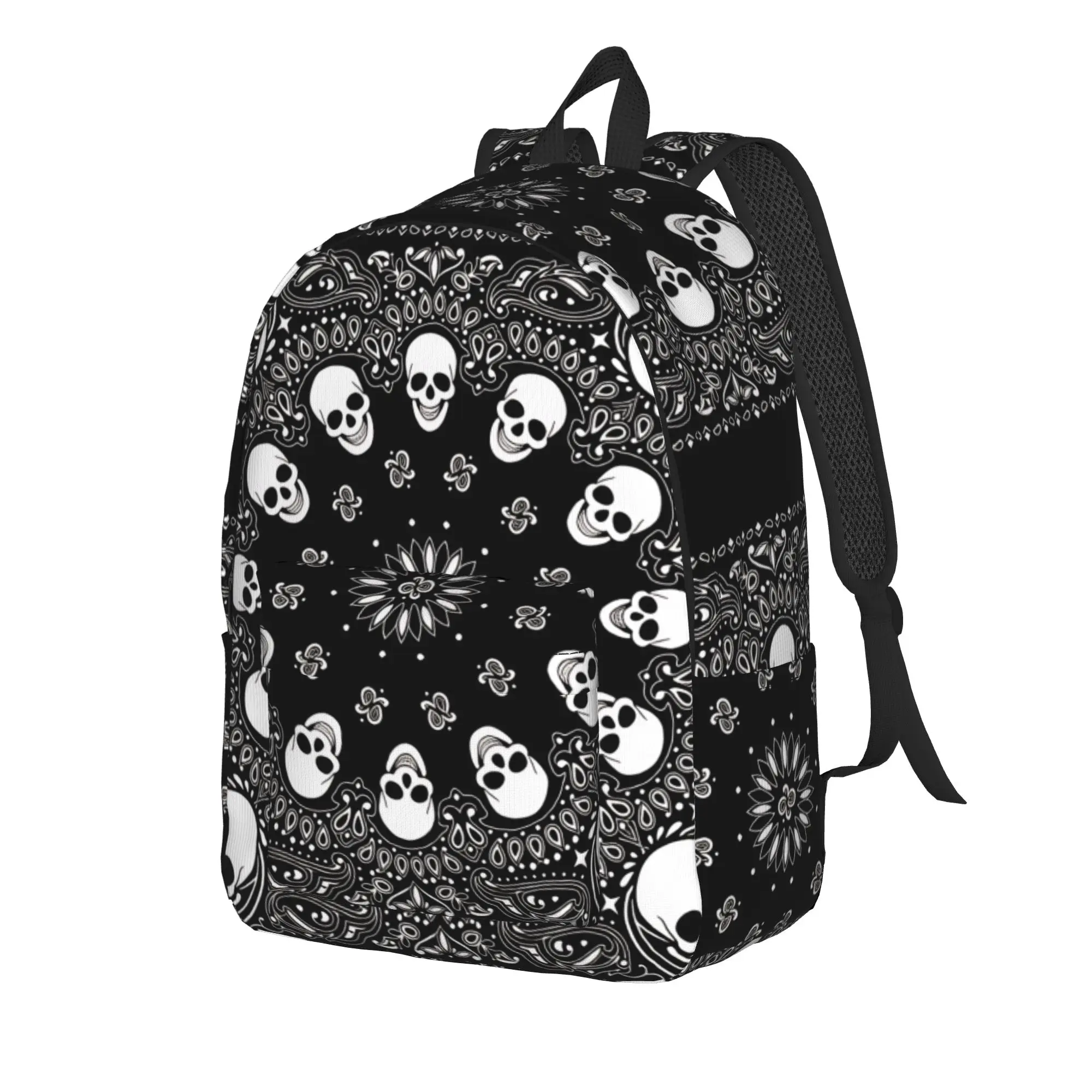 Mandala Skull Black White Backpack  Outdoor Style Backpacks Teen Custom Durable School Bags Fun Rucksack