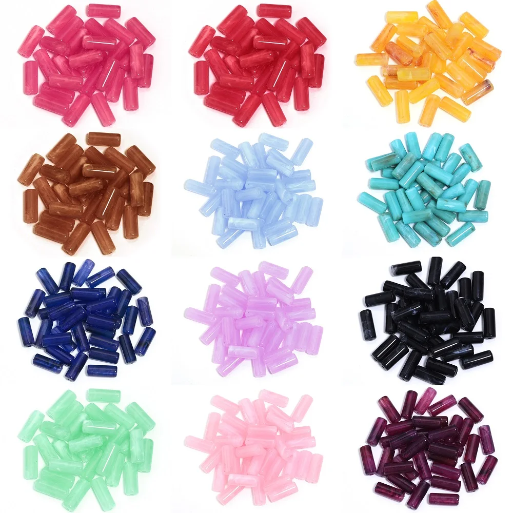 50Pcs/Lot 8x20mm Double Color Acrylic Beads Tube Shape Spacer Loose Bead For DIY Charm Crafts Ornament Making Beaded Accessories