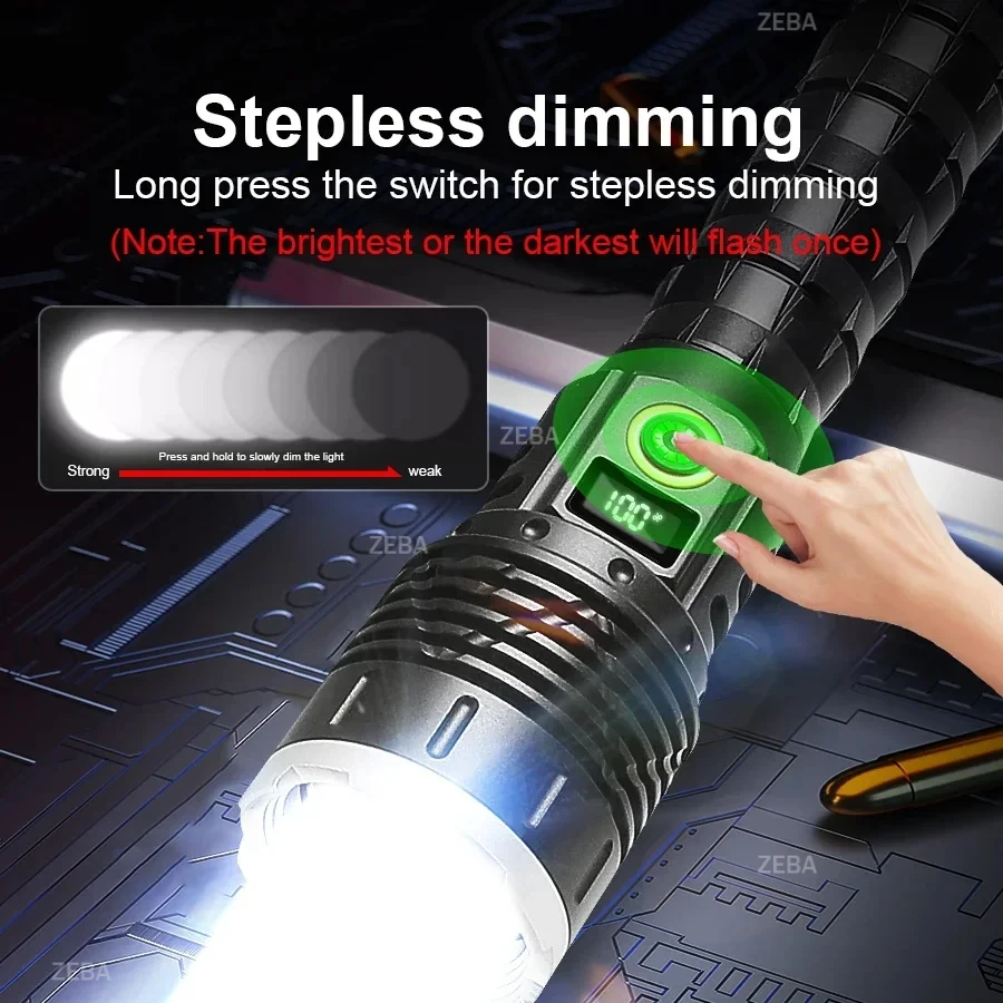 10000mAh High Power LED Flashlight Long Range 5000M Rechargeable Tactical Torch Ultra Powerful Outdoor Hand Lamp Camping Lantern