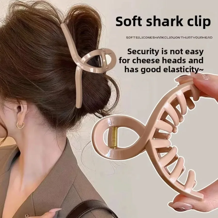 

13cm Large Cross Safe Soft Silicone Hair Claw Clips Women's High Elastic Shark Grip Deformable Anti Collision Hair Accessories K