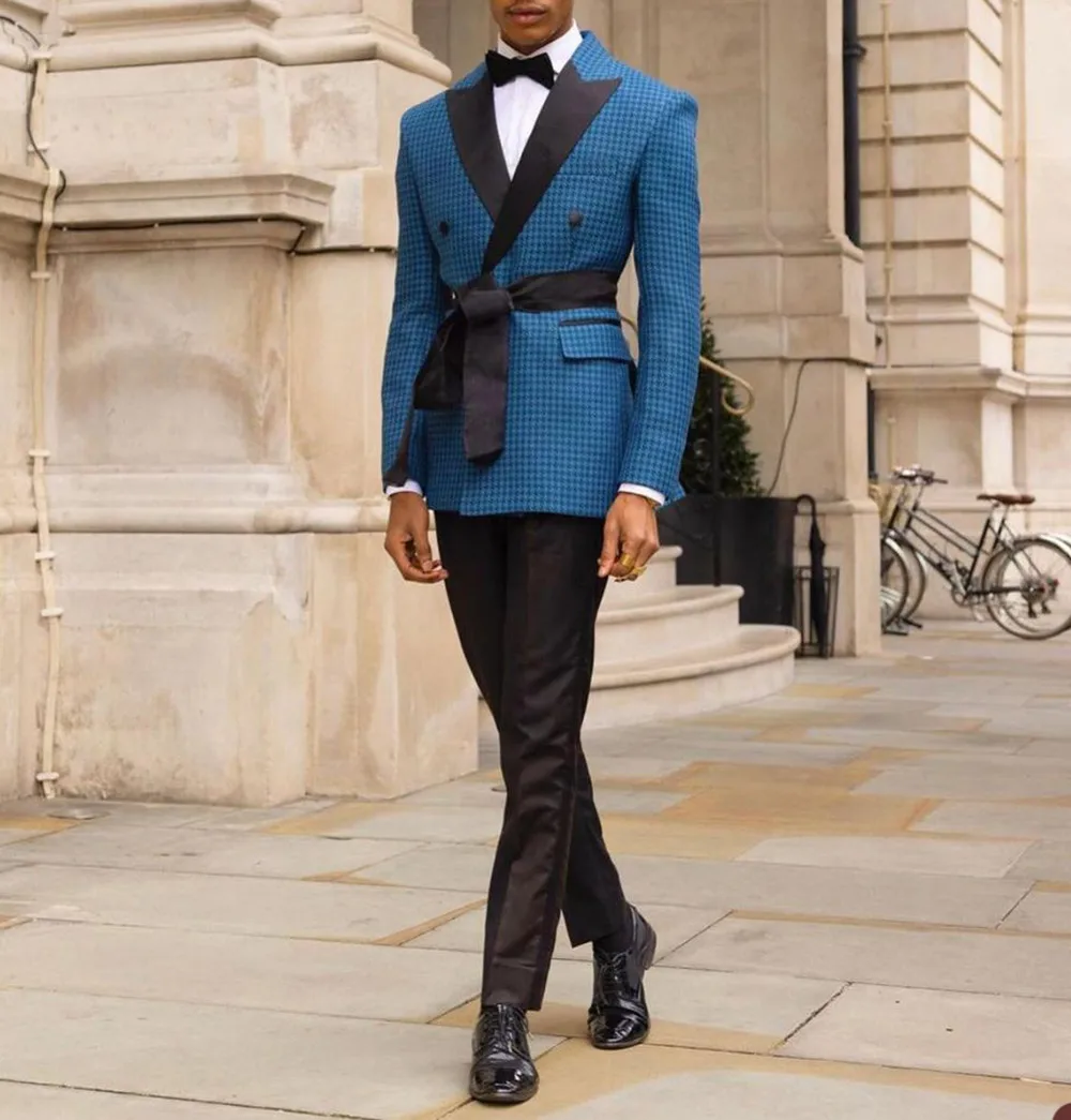 Męskie garnitury zimowe w pepitkę, pasek, gorąca wyprzedaż, 2-częściowe, slim, smokingi na imprezę, wysoka jakość, formalne okazje, rozmiar na zamówienie.