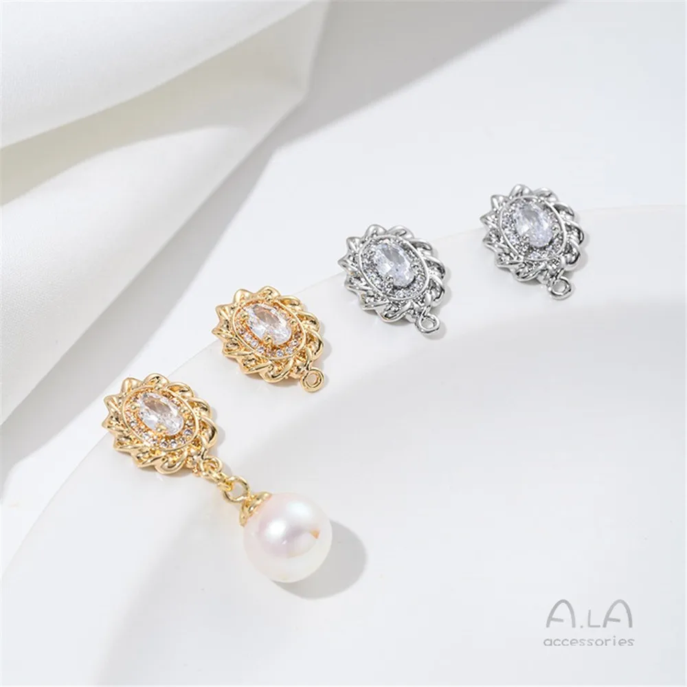 Pendientes de circonita ovalada con dobladillo de hilo chapado en oro de 14 quilates con anillos colgantes, pendientes DIY con aguja de plata, accesorios hechos a mano
