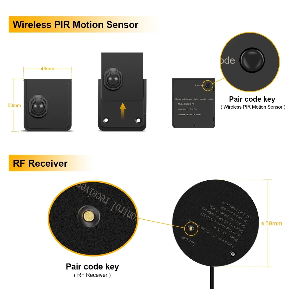 DC12V-24V Wireless Moveable PIR Motion Sensor Switch Support Multi-pieces Linkage Use With RF Receiver For Home LED Light Lamp