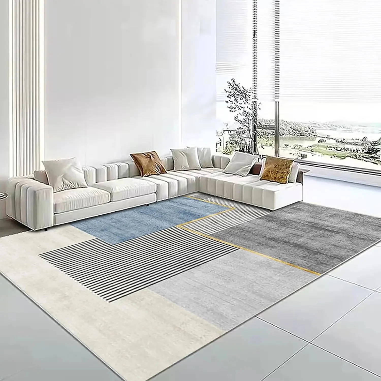 Wabi-Sabi Style Area Rug Non-Slip Flannel Carpets for Home Living Room Bedroom Kitchen Rug Machine Washable Floor Mat Decor