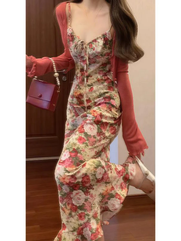 Französischer Sle-Blumendruck ter Dr. Beach Vaion, einzigartiger, schöner, figurbetonter Rock mit Taille, Herbstsaison, Damen-Dr