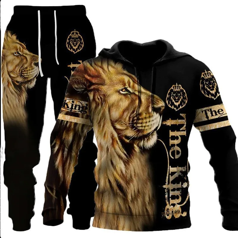 

3D Wolf/Tiger Printed Hoodie + Pants Suit Cool Men/Women 2 Pcs Sportwear Tracksuit Set Autumn and Winter Men's Clothing