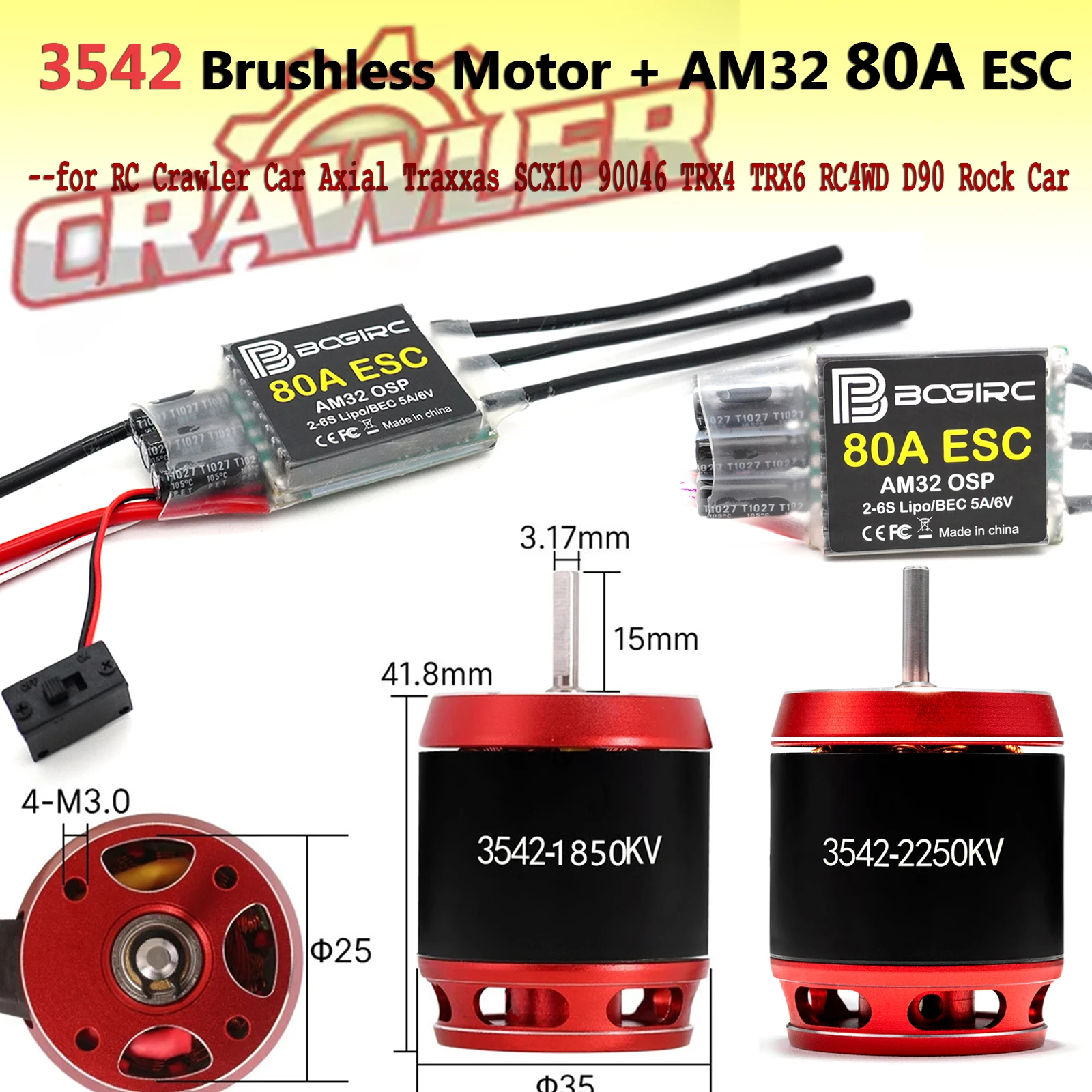 

RC Crawler 3542 Brushless Outrunner Motor AM32 80A ESC for RC Crawler Car Axial Traxxas SCX10 90046 TRX4 TRX6 RC4WD D90 Rock Car