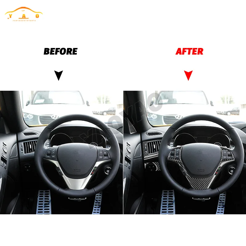 ملصق سيارة لشركة هيونداي جينيسيس كوبيه 2013-2016 ألياف الكربون عجلة القيادة لوحة أزرار مجموعة غطاء الكسوة اكسسوارات السيارات #2