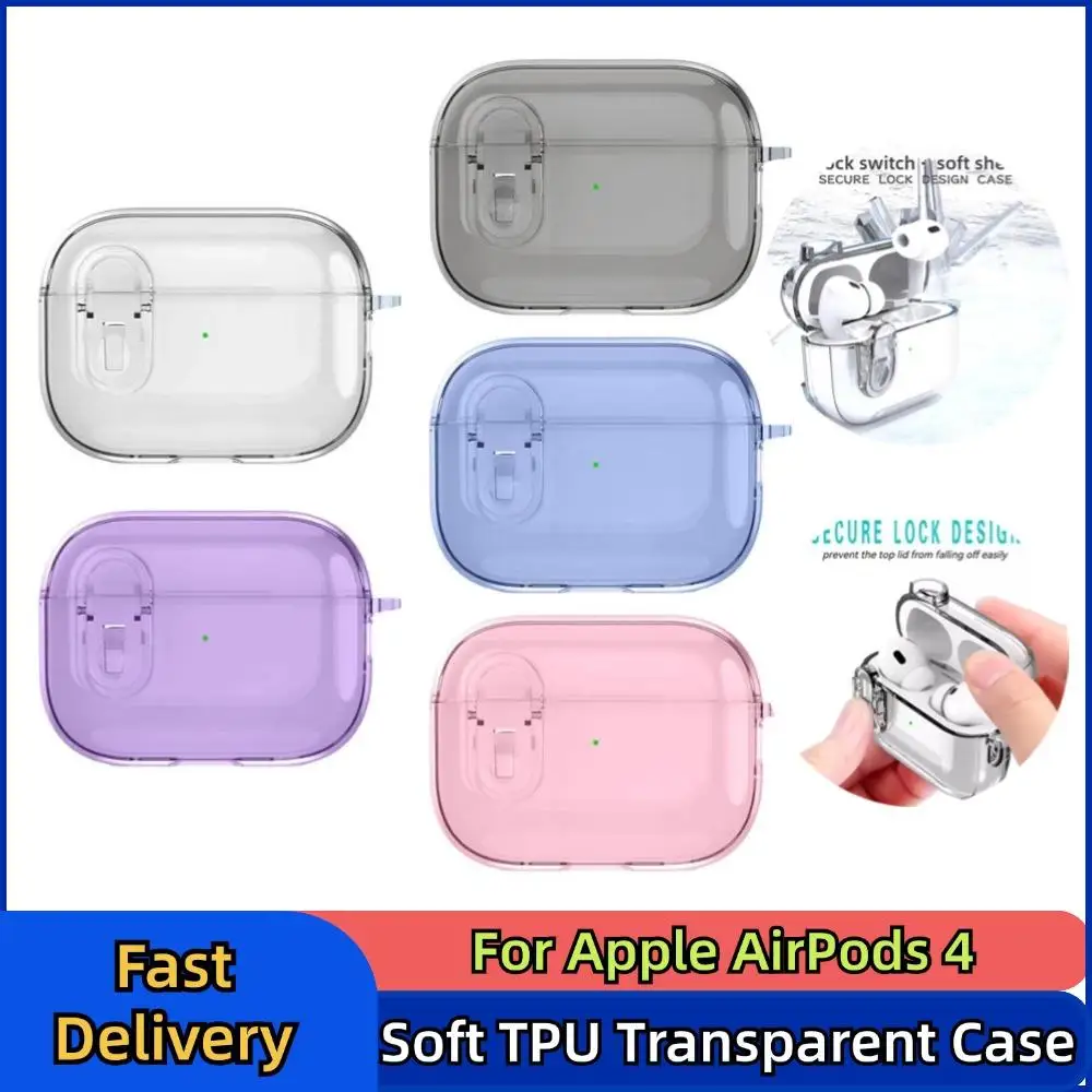 For Apple AirPods 4 Clear Soft TPU Transparent Case Full Protection Cover With Lanyard Shock Resistant Protective Shell