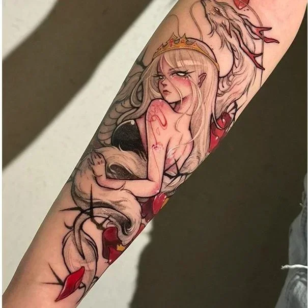 Cartoon Temporary Tattoos Waterproof Fake Tattoo Sticker Cool Red Flower Snake Woman Medusa Realistic Tatoo Body Sticker