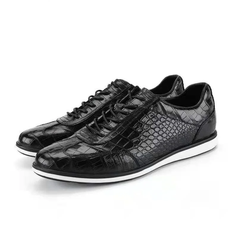 

BATMO 2024 new arrival Fashion Crocodile Belly Skin causal shoes men,male Black Genuine leather shoes 6114