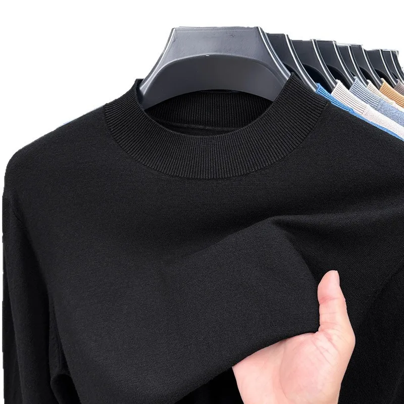 Men Spring Autumn Fine Spun Half Turtleneck Sweater Machine Washable Knit Basic Long Sleeve Undershirt