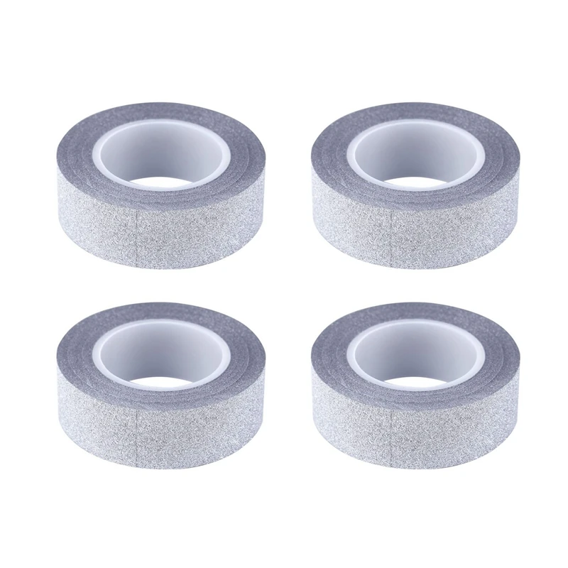 4Pcs 10M Glitter Tape Stick Self Adhesive Sticker Label Decorative Paper DIY Silver