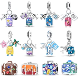 925 Sterling Silver Fashion Colorful Travel Luggage Charms Beads Fit Qikaola Original Bracelets DIY Anniversary Jewelry For Wome