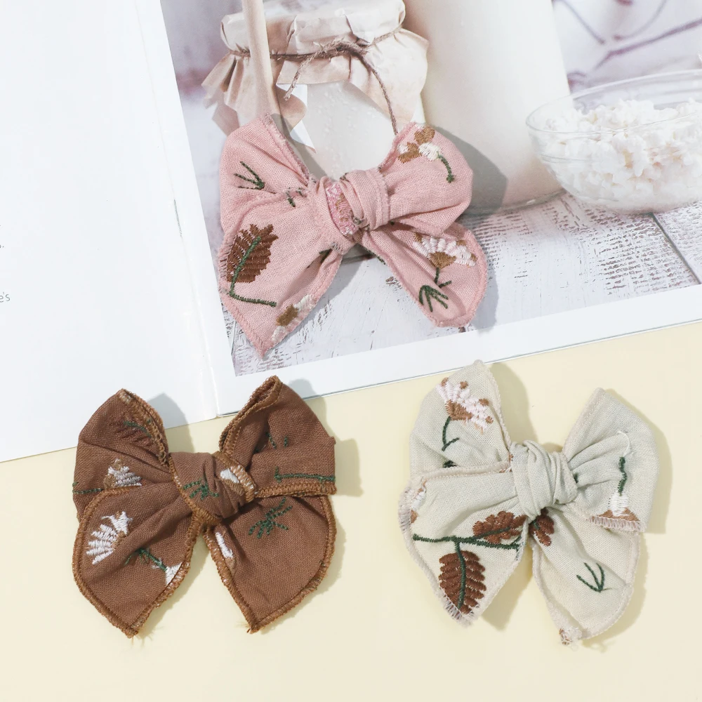 Girls Sweet Print Bowknot Hair Clips Cotton Bows Hairpins Boutique Barrettes Duckbill Clip Kids Headwear Hair Accessories