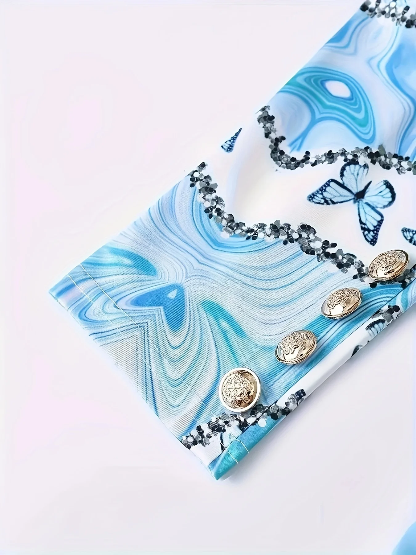 Elegantes, modisches zweiteiliges Set, Kragen mit Schmetterlingsdruck, lange Anzugjacke in reiner Farbe, gestreifte Hose mit hoher Taille,