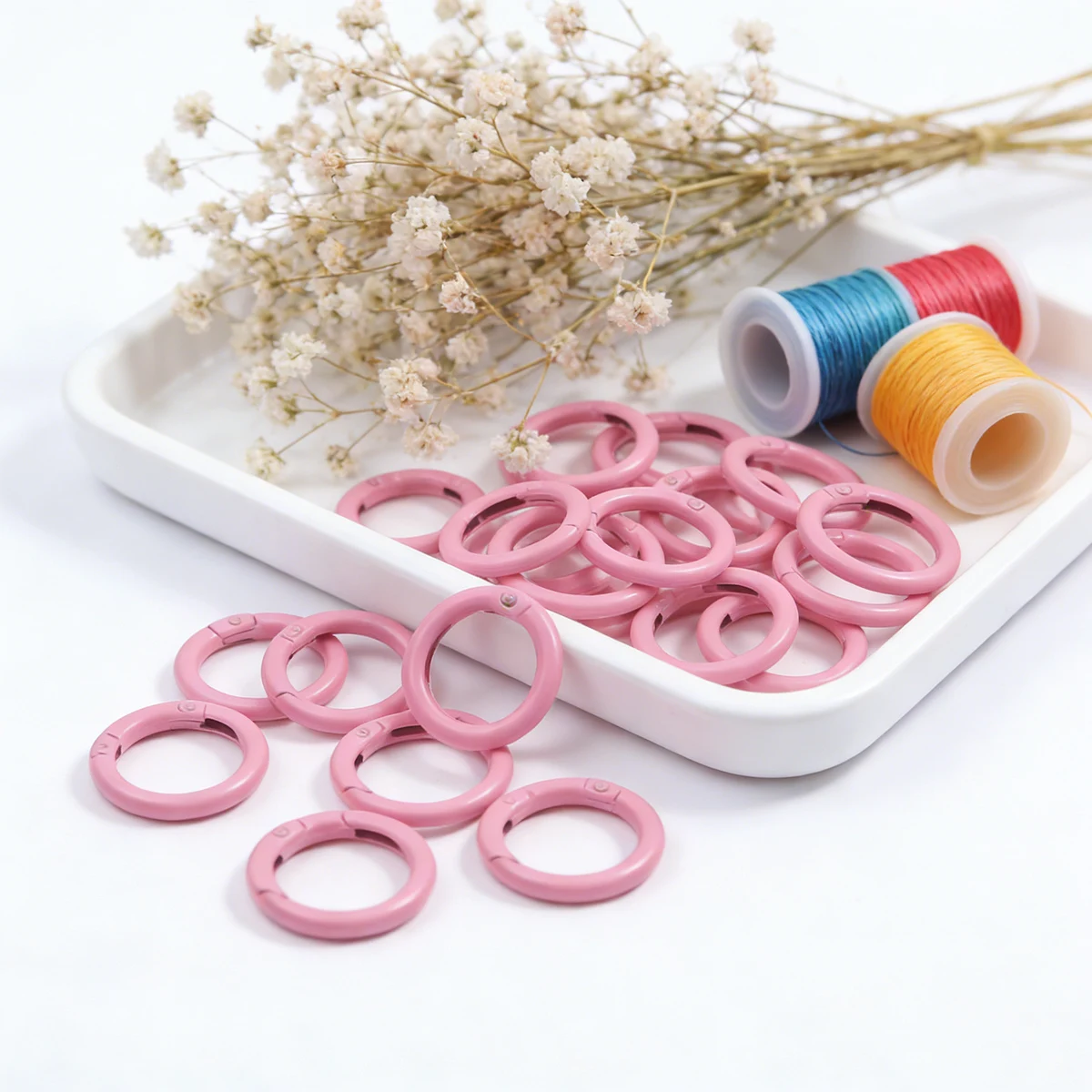 

5-20pcs/lot Light Pink Spring Clasp Openable Round Carabiner Keychain Bag Clips Hook Dog Chain Buckles Connector for DIY Jewelry