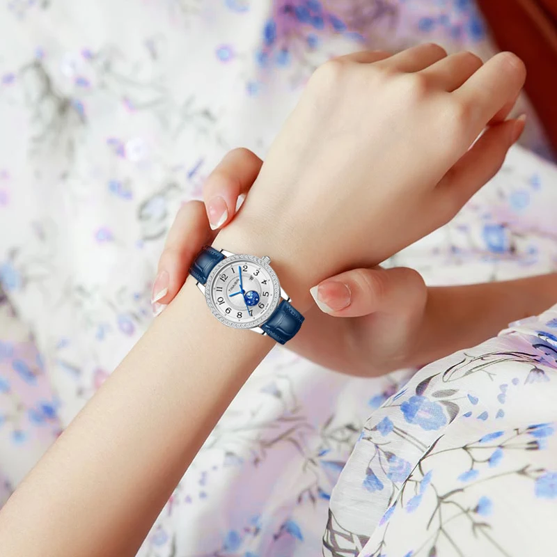 TINAIBIN 여성용 라운드 가죽 벨트 쿼츠 손목시계, 심플한 소형 다이얼, 학생 패션