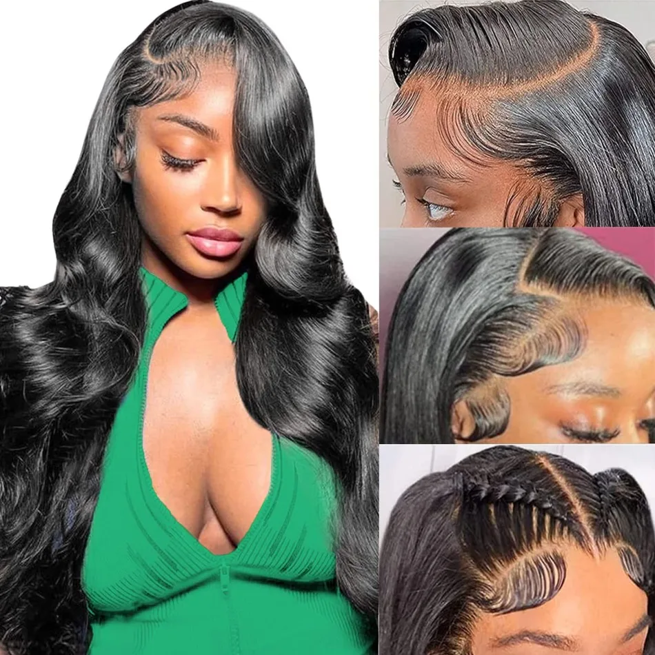 Pelucas delanteras de encaje 13x6, cabello humano 180 de densidad, cuerpo Hd ondulado, pelucas de cabello humano frontal de encaje para mujeres, peluca negra prearrancada sin pegamento
