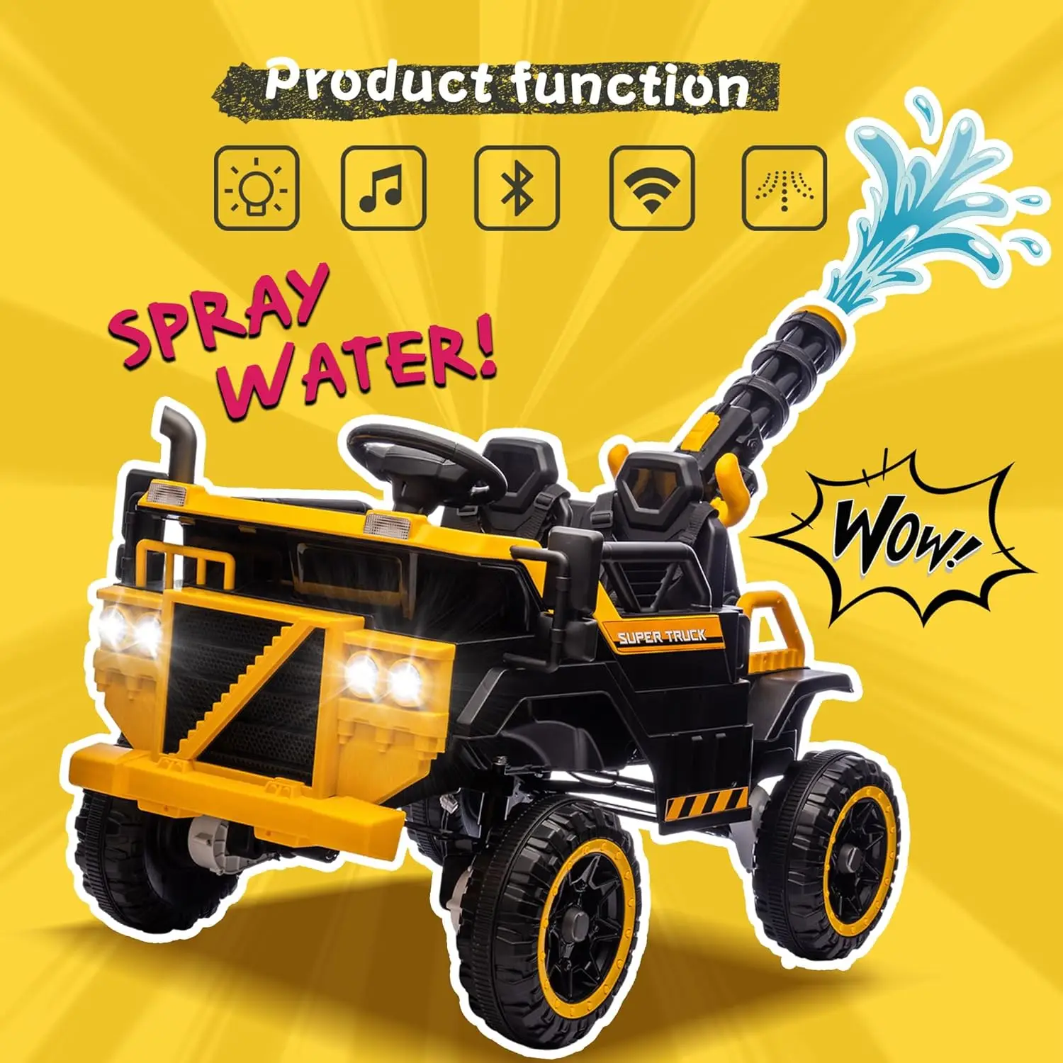 3 مقاعد للأطفال ركوب على شاحنة مع مسدس مياه 24 فولت ركوب على ألعاب للأطفال الكبار الصغار سيارة كهربائية الوالدين أضواء عن بعد بلوتوث