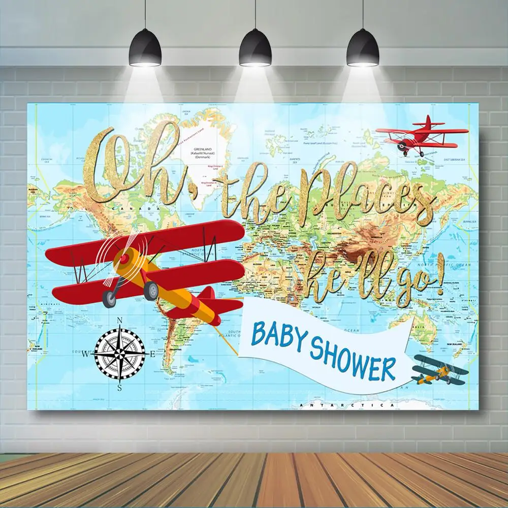 Mocsicka Adventure Travel Airplane Backdrop Oh The Places You Will Go Hot Background Boys  Birthday Baby Shower Party Decoration