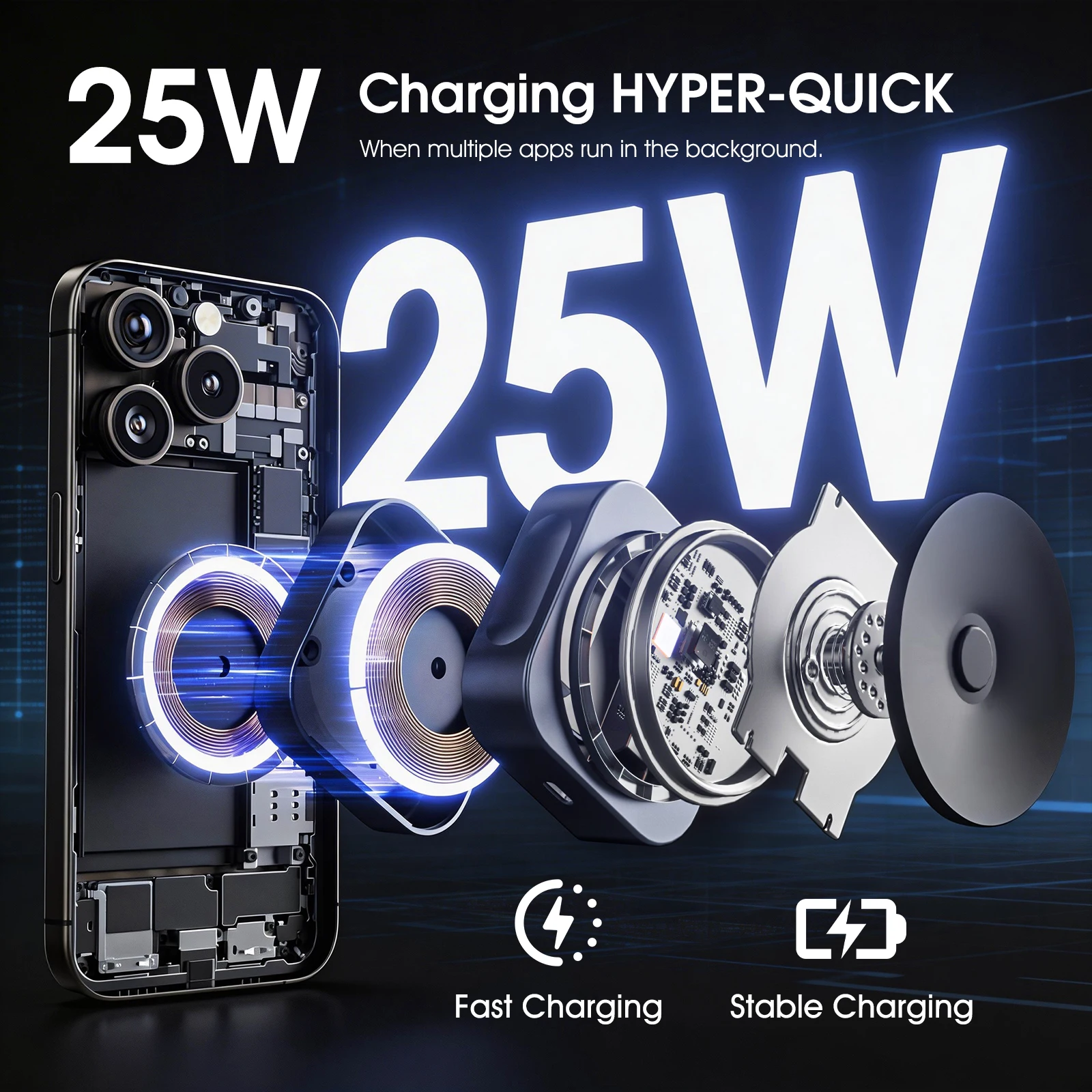 Bonola Car Suction Cup Wireless Charger 25W for iPhone 17 Pro Max/17 Magnetic Wireless Charger for iPhone 16/15/14/13/12