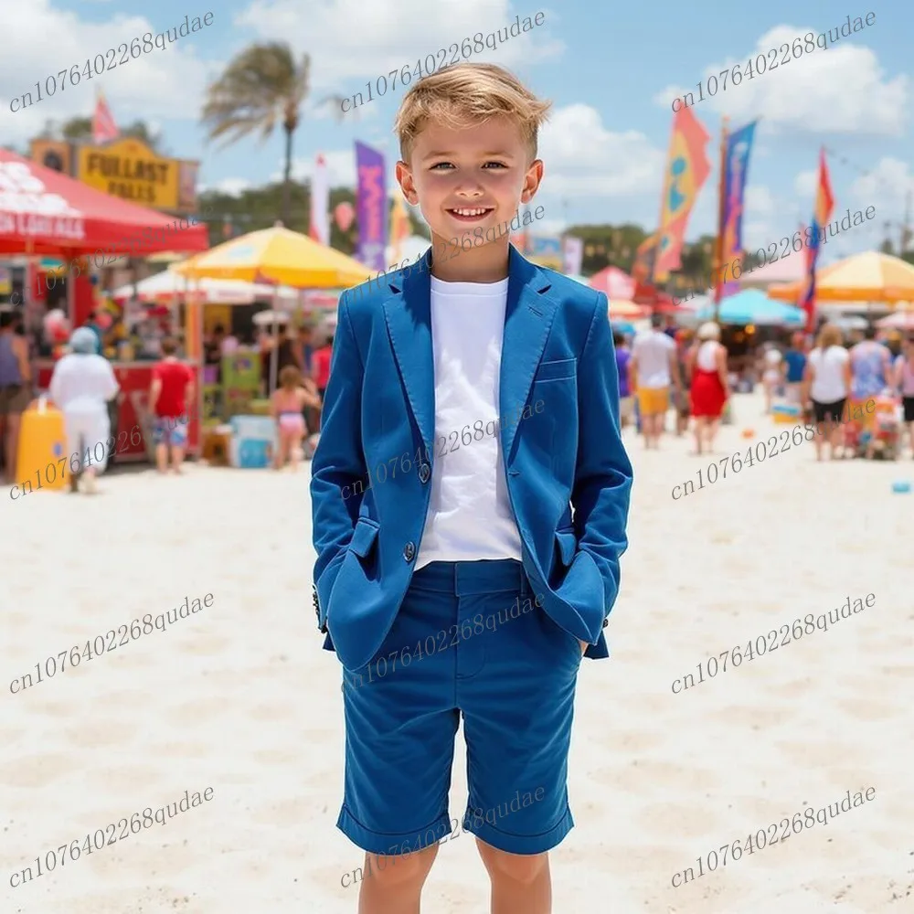 

Blazer And Shorts Blue Boy's Suit Formal Kids Tuxedo Toddler Children Clothes Boys Attire 2 Piece Jacket Pants 2-13 Years