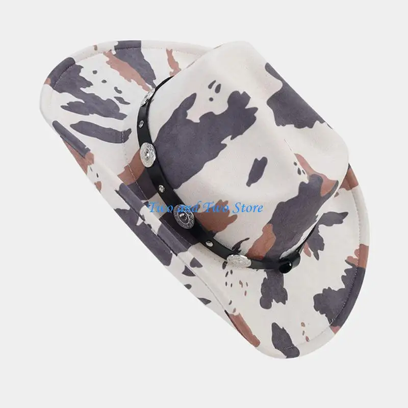 

HX6F Summer Breathable Cowboy Hat Large Brim Hat Fedoras Felt Cowboy Sunproof Hat Accessory Wide Curved Brim
