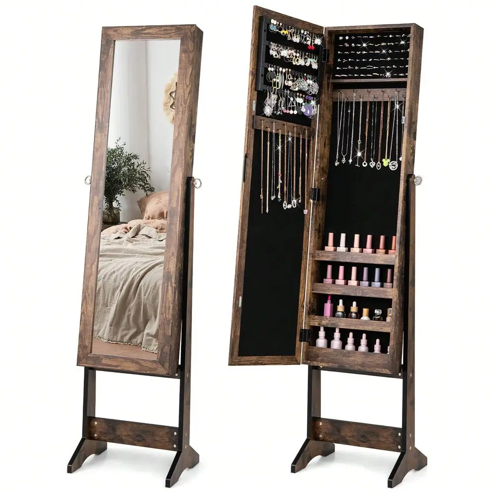 

Jewelry Mirrored Cabinet Armoire Organizer Storage Box With Stand Christmas Gift Back To School Dormitory Storage