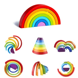 Wooden Rainbow Building Blocks for Children's Puzzle Assembly, Stacking Music Enlightenment, Color Cognition, Ornament Toys