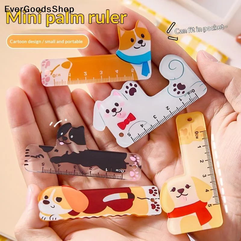New5Pcs 5cm Cartoon Animal Mini Plastic Rule Portable Bookmark Straight Ruler Pocket Measuring Tool Stationery Drawing Supplies