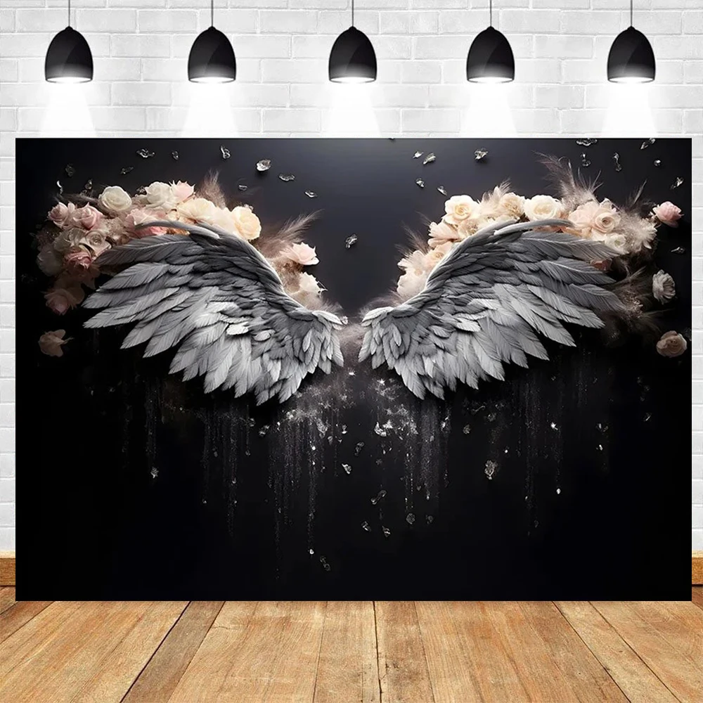 Glitter Silver Angel Wings Photography Background  Adult Birthday Wedding Maternity Portrait Custom Decor Backdrop Photo Studio