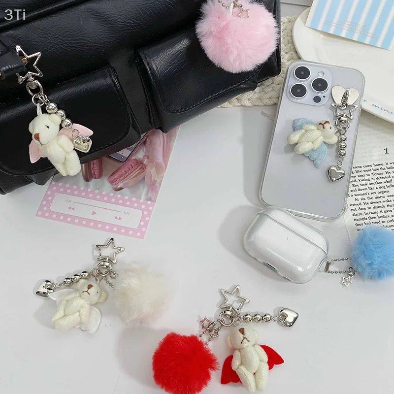1 шт., кулон с волосатым шариком, маленький медвежонок, серебряная кукла любви, брелок для ключей, сумка, аксессуары для телефона, подарок для женщин и девочек, подвесное украшение
