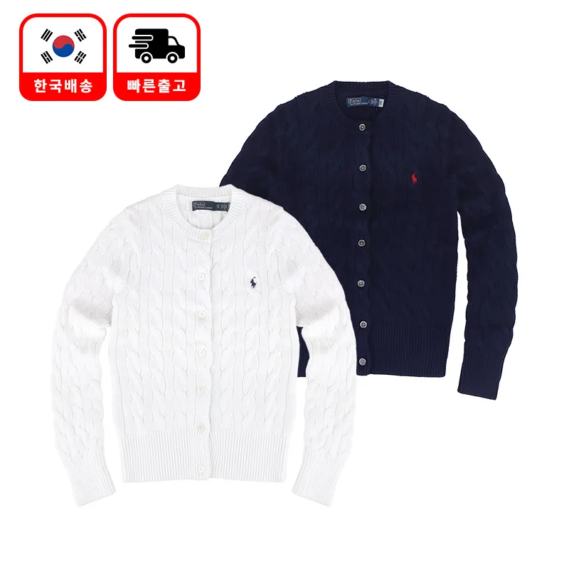 سترة بولو رالف لورين كابل متماسكة من القطن بياقة دائرية للنساء