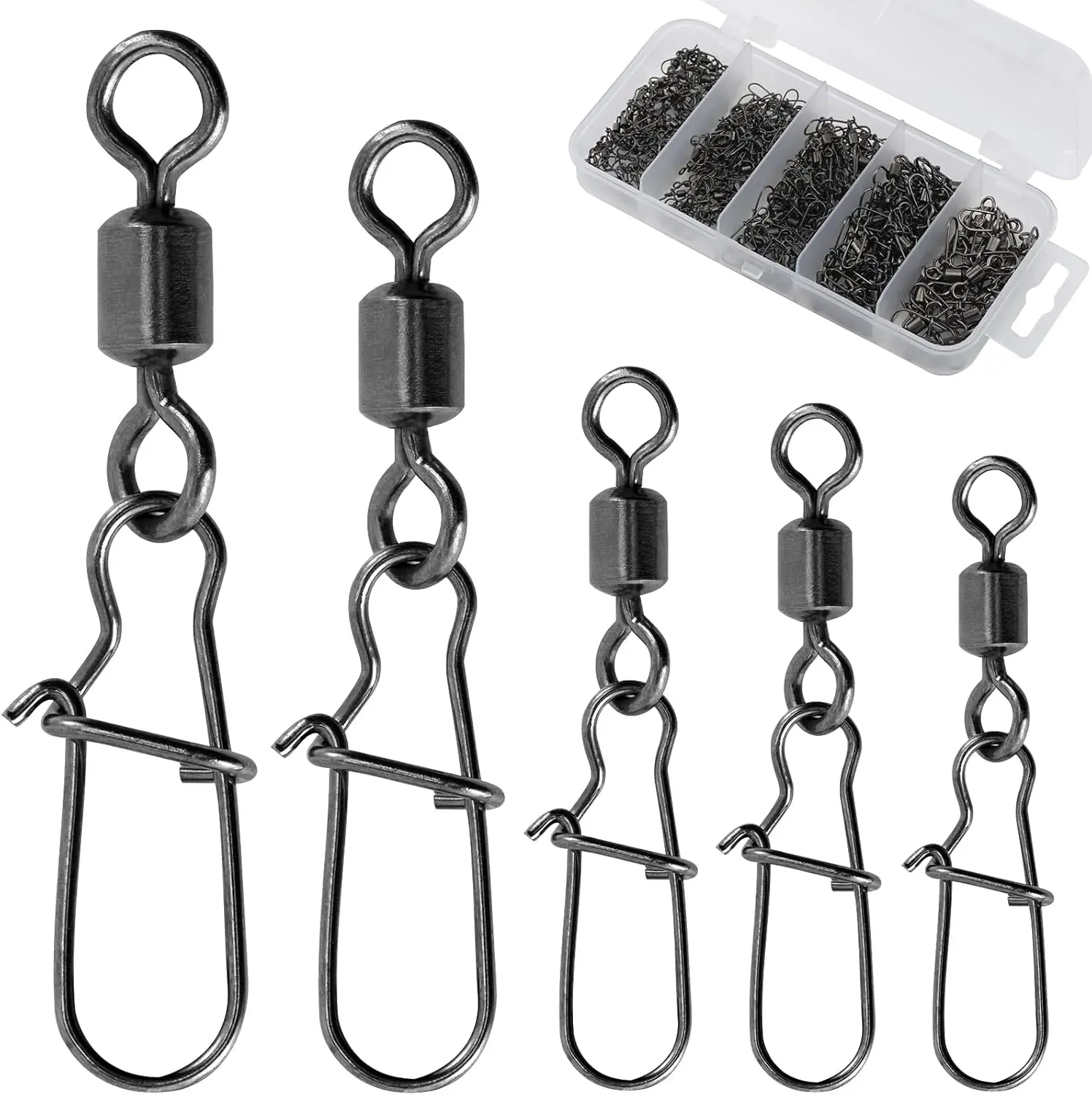 

100PCS/Box Stainless Steel Fishing Connector Pin Bearing Rolling Swivel With Snap Fishhook Lure Accessories