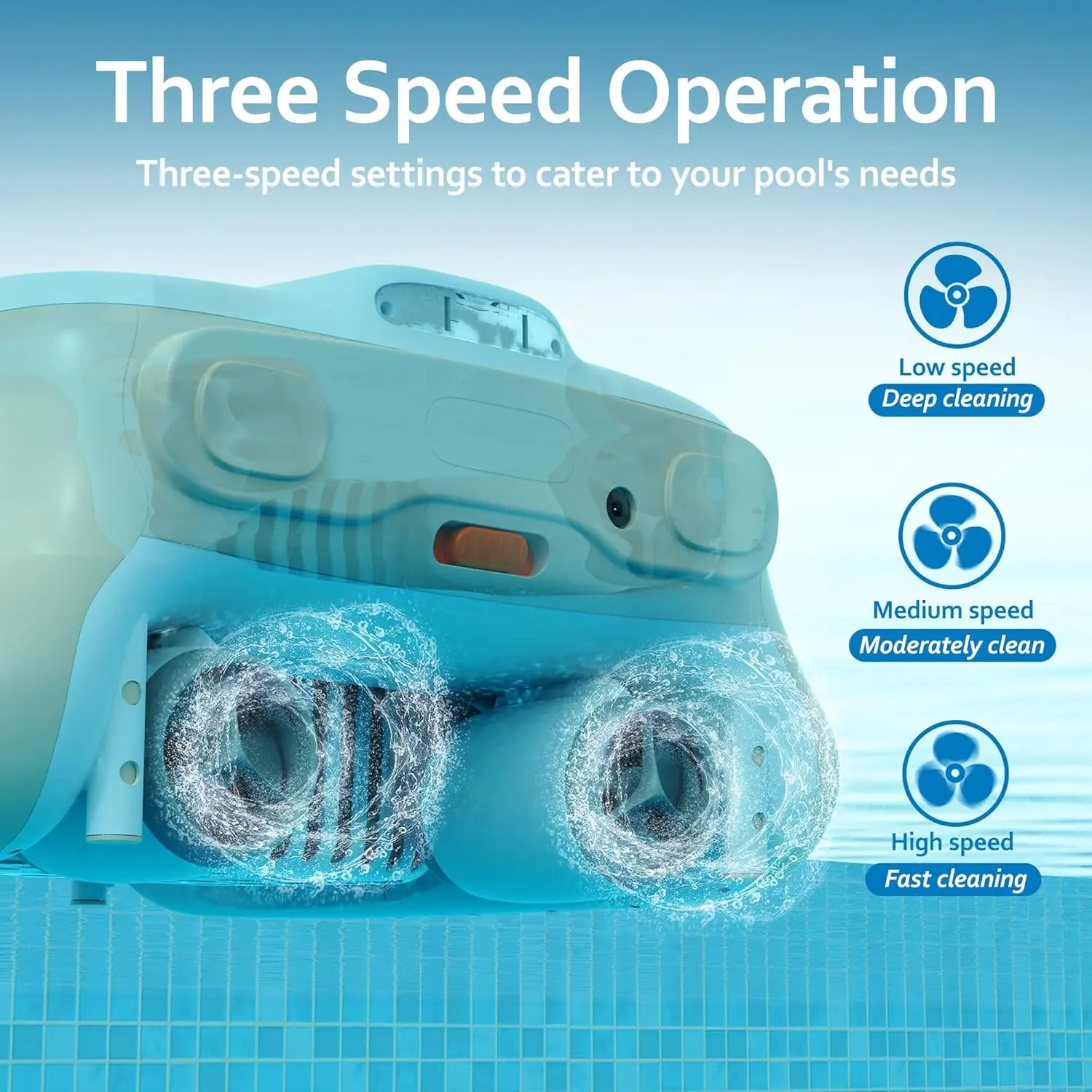 روبوت مقشدة حمام السباحة مع وقت تشغيل 10 ساعات، بطارية كبيرة بدلاً من الألواح الشمسية، جهاز قياس سطح حمام السباحة اليدوي للتحكم عن بعد