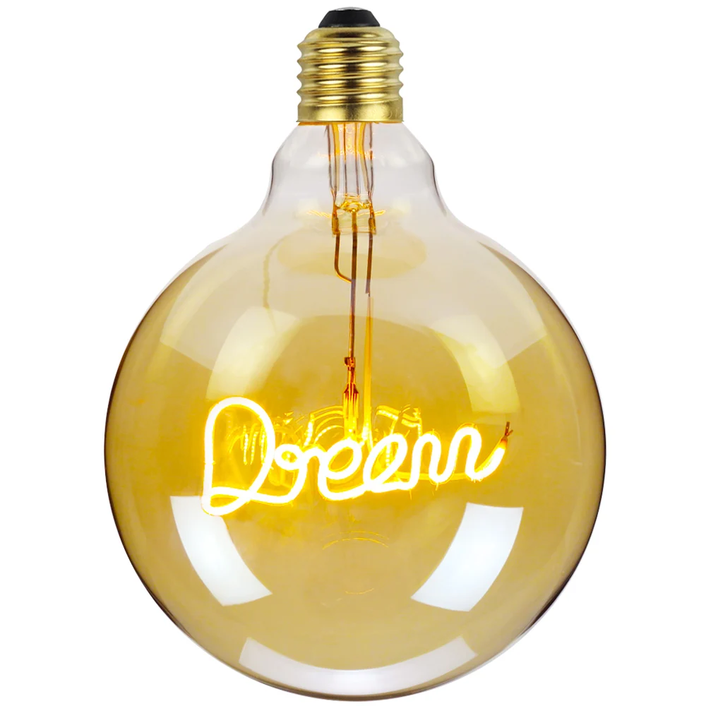 TIANFAN G125 LED Edison Bulb with Alphabet Love Home Dream E27 Screw Base Dimmable Amber 110v 220v for Decorative Lighting