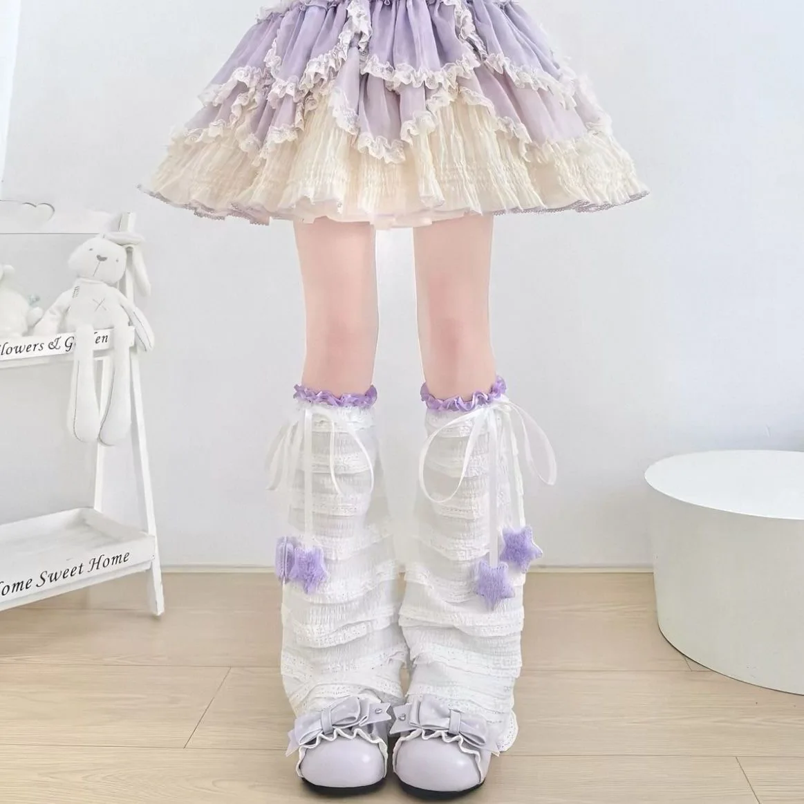 japanese y2k lace socks star lolita thin cute core accessories y2k stacked socks 	y2k socks kaiwai white stockings