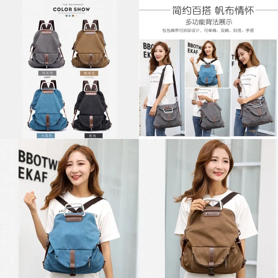 

【Новый стиль】Многофункциональный холщовый рюкзак Source, женская сумка через плечо, корейская холщовая сумка с принтом логотипа.