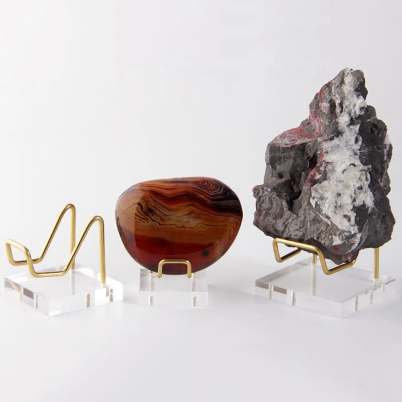 6x Acrylic Base Metal Arm Display Stand Gemstone Mineral Specimens Ore Sphere Amethyst Cluster Rocks Holder