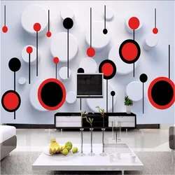custom mural Geometric wall paper papel de parede 3d TV setting photo 3d murals red circle wallpaper for walls 3 d Stickers