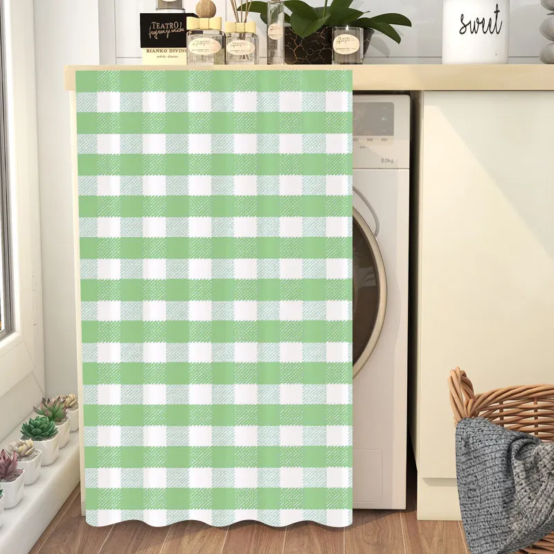 VIKAMA Fresh Gingham Cabinet Curtain No-Drill Dustproof Cover for Shoe Cabinet Kitchen Washbasin Laundry Room Home Decor