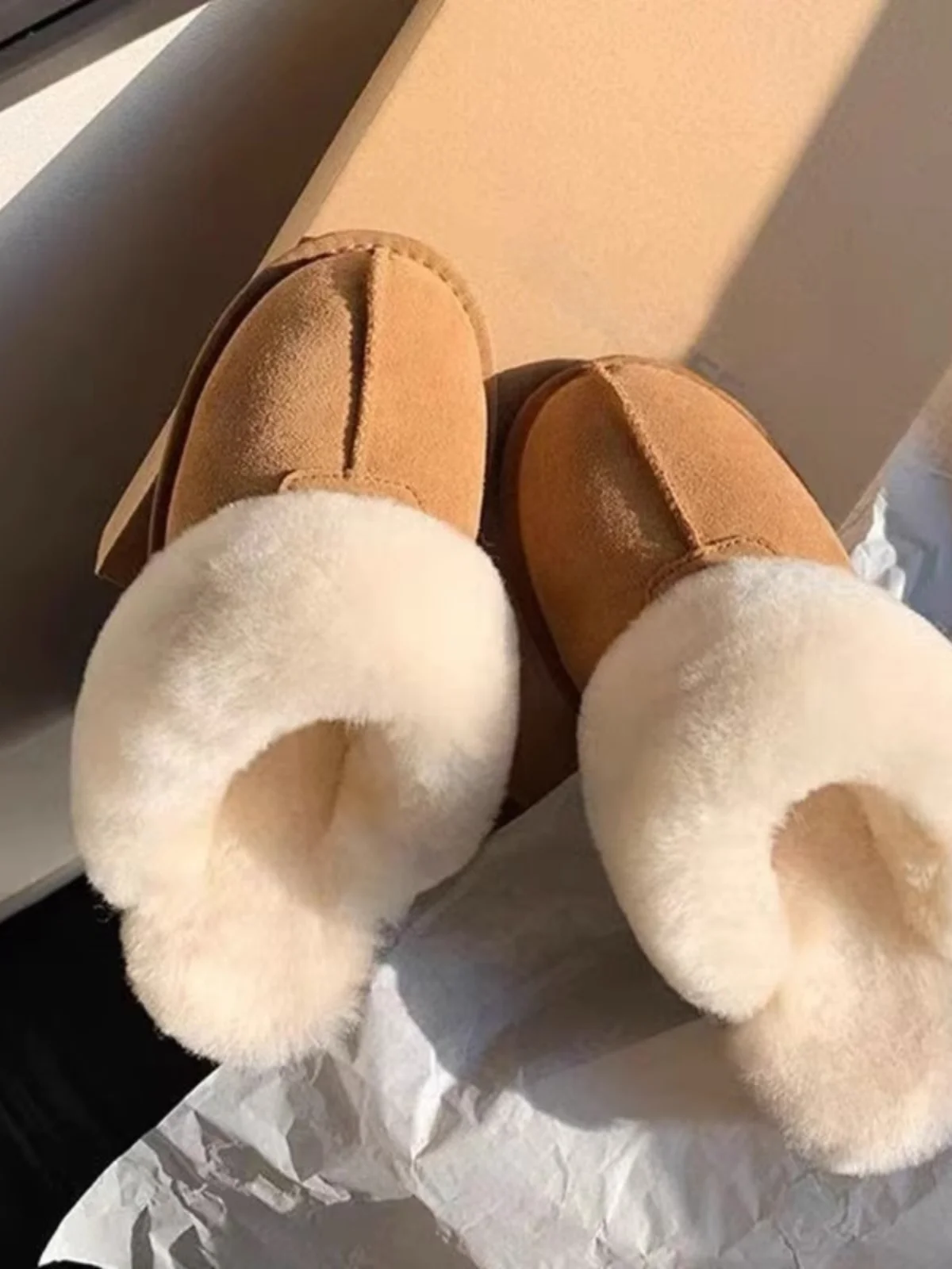 

Women's eepskin Fur Slippers Autumn Winter Thi Bot Cover Head Fur Slippers Casual Sle High Anti-slip EVA Outsole