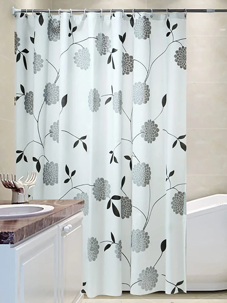 Shower Curtain Floral Extra Long Wet Room Curtain Lining  Bathroom Mildew Resistant and Waterproof Shower Curtain