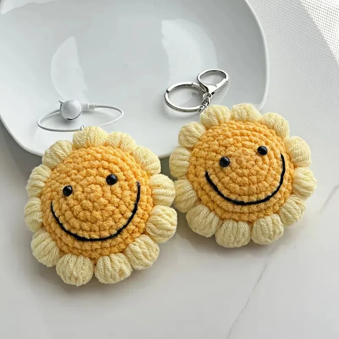 Smiley Sunflower Pendant  A Handmade Crochet Sunflower Keychain  A Super Cool Backpack Pendant  A Small Gift  The Best Gift