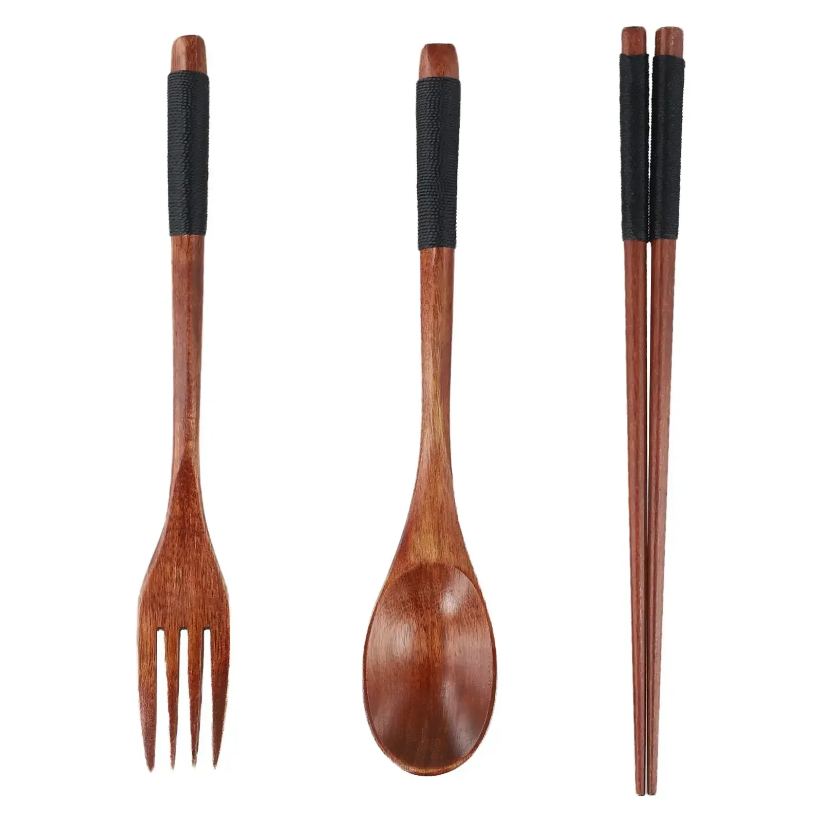 3PCS Wooden Flatware Set Wooden Portable Set Chopsticks Spoon Fork Tableware Ravel Dinnerware Suit Environmental Pack Gifts Set